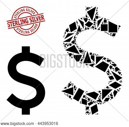 Simple Geometric American Dollar Mosaic And Sterling Silver Unclean Stamp. Red Stamp Has Sterling Si