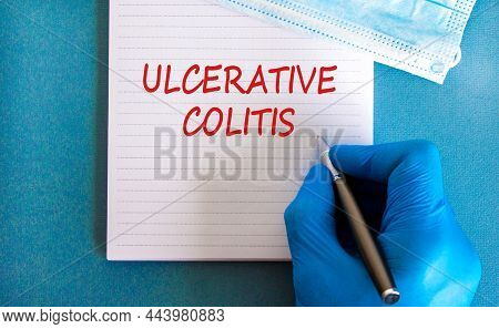 Ulcerative Colitis Symbol. White Note With Words Ulcerative Colitis, Beautiful Blue Background, Doct