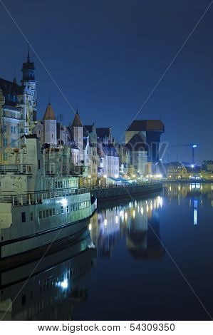 Historic Polish City Of Gdansk At Night
