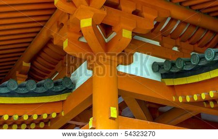 Decorative Roof Structures At Heian Jingu Shrine In Kyoto, Japan