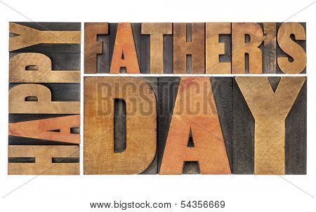 happy father's day - isolated word abstract in antique wood letterpress printing blocks
