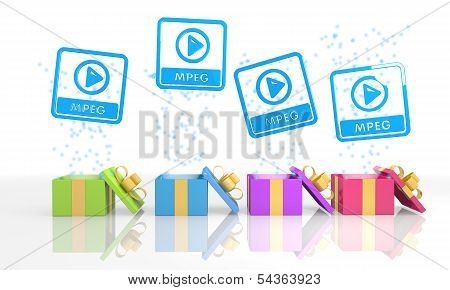 Christmas Present Boxes With Mpeg File Icon