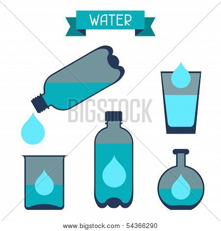 Water storage capacity icons in flat design style.
