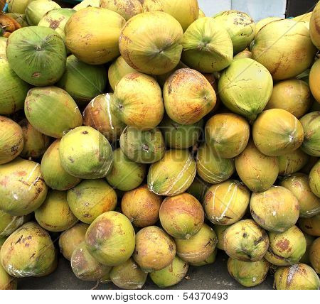 Piles Of Fresh Coconuts