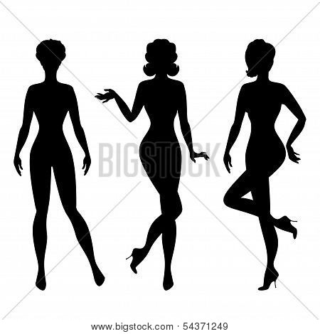 Silhouettes of beautiful pin up girls 1950s style.