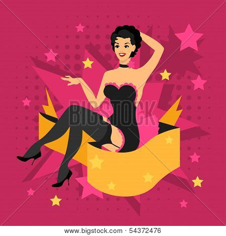 Card with beautiful pin up girl 1950s styleon.
