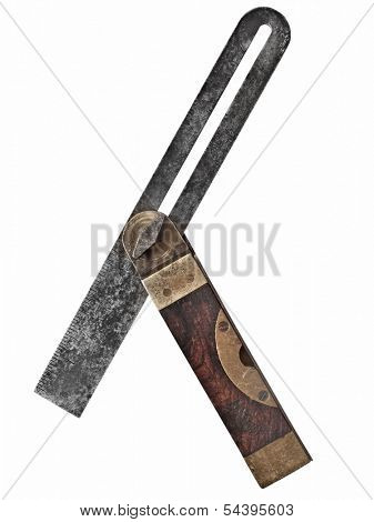 vintage wooden, steel and brass angle gauge tool over white