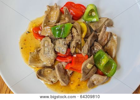 Liver fried sweet peppers from Thailand foods.