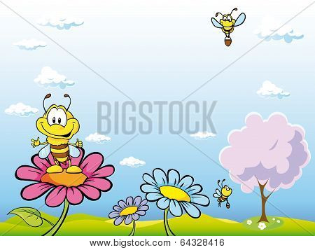 Bee Cartoon Sitting On Flower