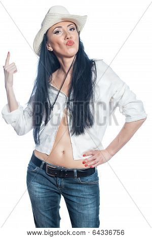Girl In A Hat Showing Thumb Up.