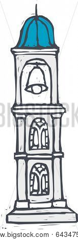Vector illustration of a bell tower stand on a street