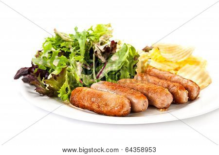 Grilled Sausages  Vegetables And Chips