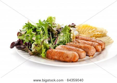 Grilled Sausages  Vegetables And Chips