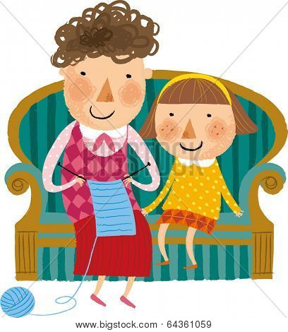 The view of mother and daughter are sitting on the sopa 