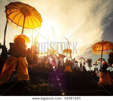 Hindu temple Pura Besakih during ceremony at sunny day, Bali, Indonesia