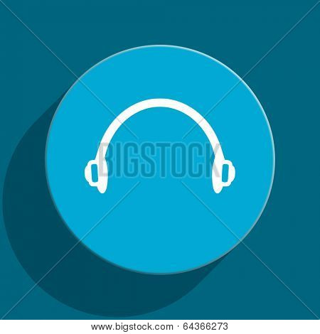 headphones blue flat web icon