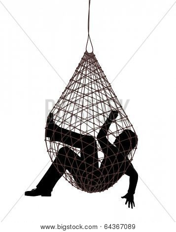 Illustration of a man caught in a net trap