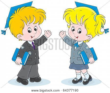 Schoolchildren with trencher-caps