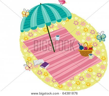 The view of parasol in the flower bed 