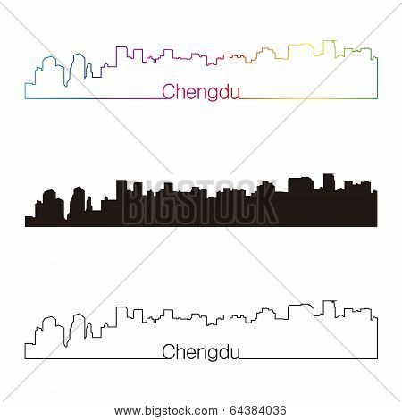 Chengdu Skyline Linear Style With Rainbow