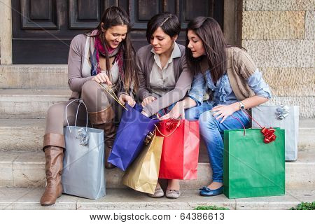 Happy Girls Doing Shopping