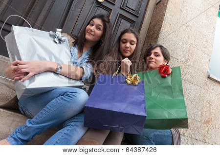 Happy Girls Doing Shopping