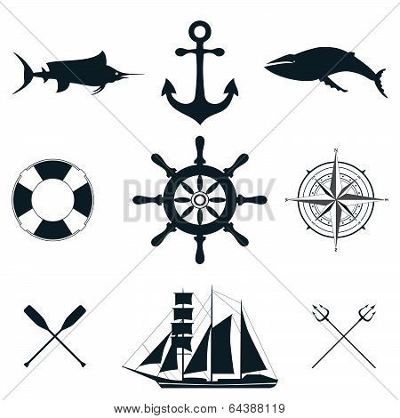 Set of sea signs and labels