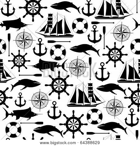 Seamless pattern with decorative  sea elements