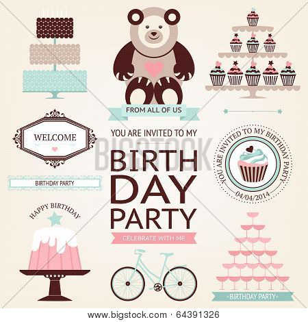 Vector set of birthday  icons