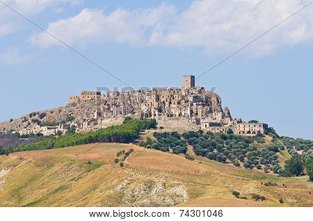 Panoramic view of Craco. Basilicata. Southern Italy.