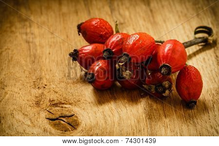 Hawthorn On Wooden Table Background
