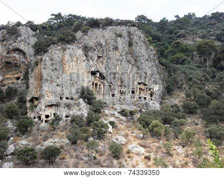 Rock tombs near the ancient city Caunos.