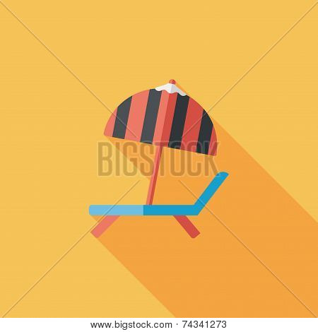 Lounger Beach Sunbed Chair Flat Icon With Long Shadow