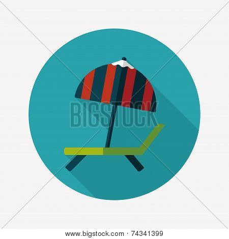 Lounger Beach Sunbed Chair Flat Icon With Long Shadow