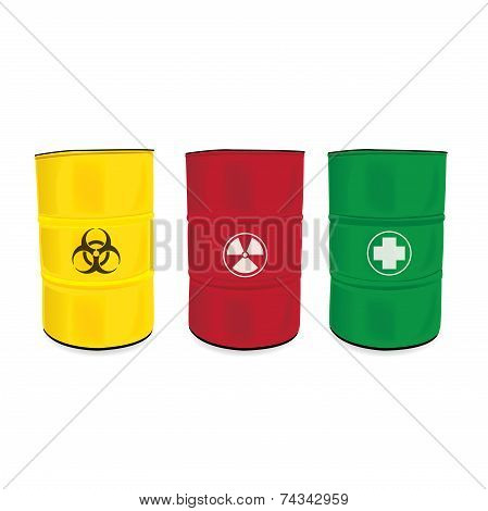 colorfu barrel with a radioactive warning label