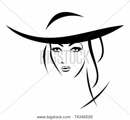 Vector silhouette - portrait of a beautiful girl in a hat
