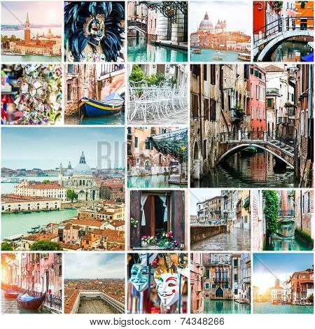 Collage of photos from Venice. Italy