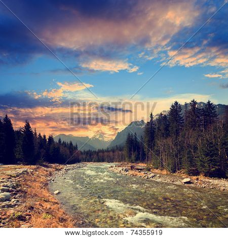 Bielovodska Valley In High Tatras, Slovakia, Vintage Look