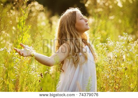 Happy Blonde Girl Of Wildflowers