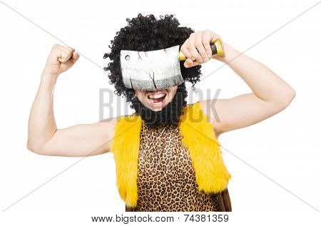Savage man isolated on white