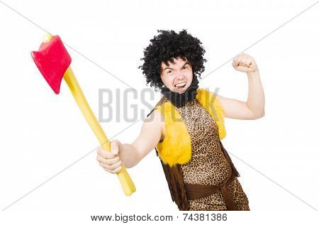 Savage man isolated on white