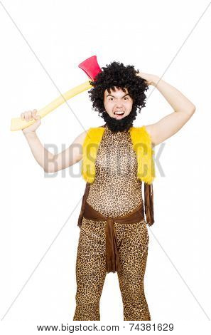 Savage man isolated on white