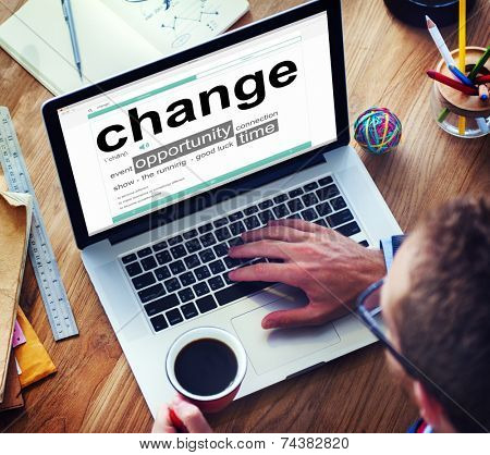 Man Reading the Definition of Change