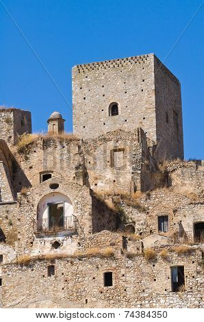 Panoramic view of Craco. Basilicata. Southern Italy.