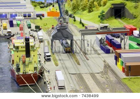 model of railroad station and sea port.