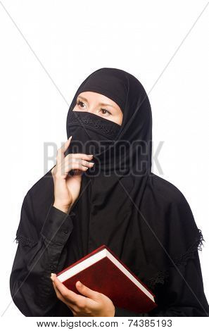 Muslim womanwith book isolated on the white