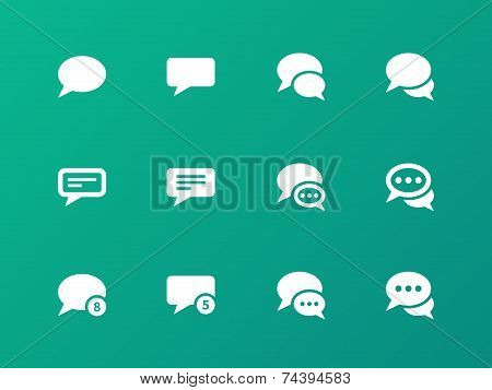 Message bubble icons on green background.