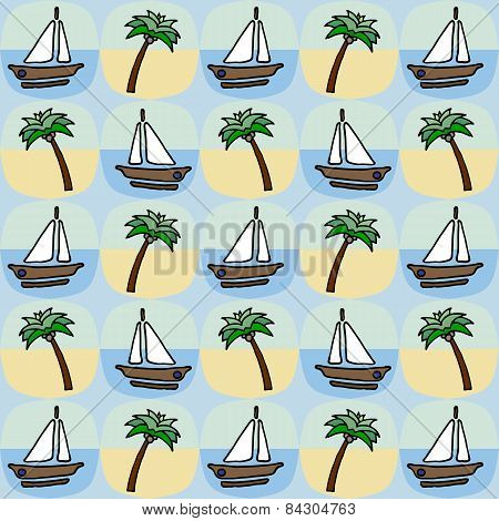 Palm And Boat Seamless Pattern