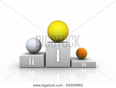 Illustration of abstract podium with spheres, 3d render
