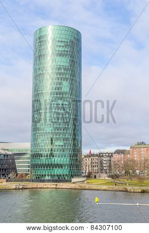 Westhafen Tower In The Harbor Area In Frankfurt At River Main